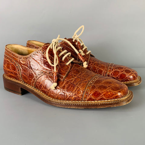 GIANFRANCO BALLIN Size 8 Brown Textured Cap Toe Lace-Up Shoes