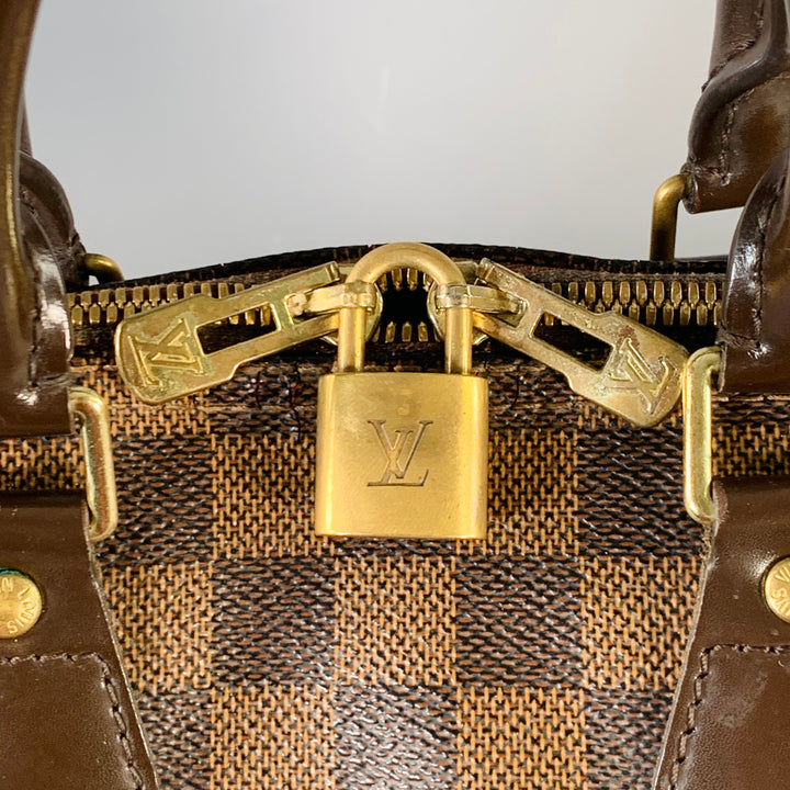 LOUIS VUITTON Ebene Speedy Bandouliere 25 Brown Tan Damier Leather Trim Canvas Handbag
