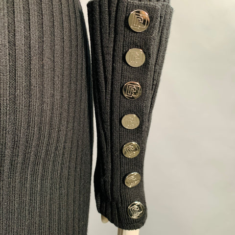 PACO RABANNE Size L Black Wool Blend Ribbed Turtleneck Dress
