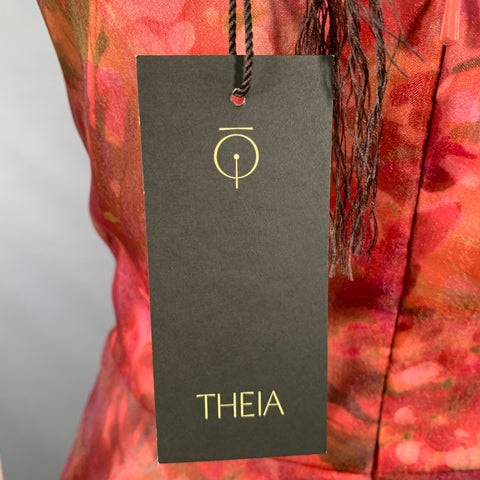 THEIA Size 2 Burgundy Polyester Abstract Floral Strapless Long Evening Gown