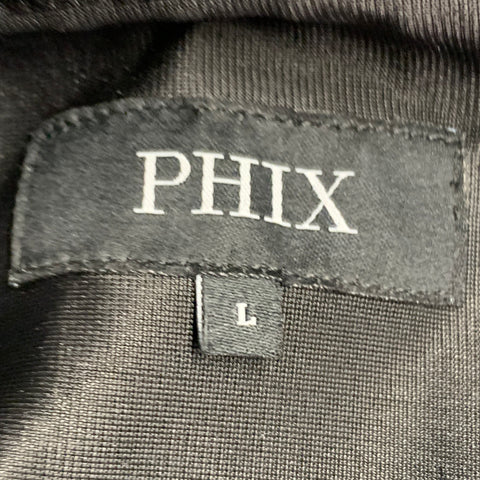 PHIX Size L Black Metallic Silver Pinstripe Velvet Spread Collar Snaps Long Sleeve Shirt