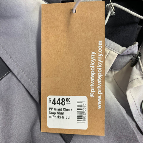 PRIVATE POLICY Size L Grey White Ombre Cotton Patch Pockets Long Sleeve Shirt