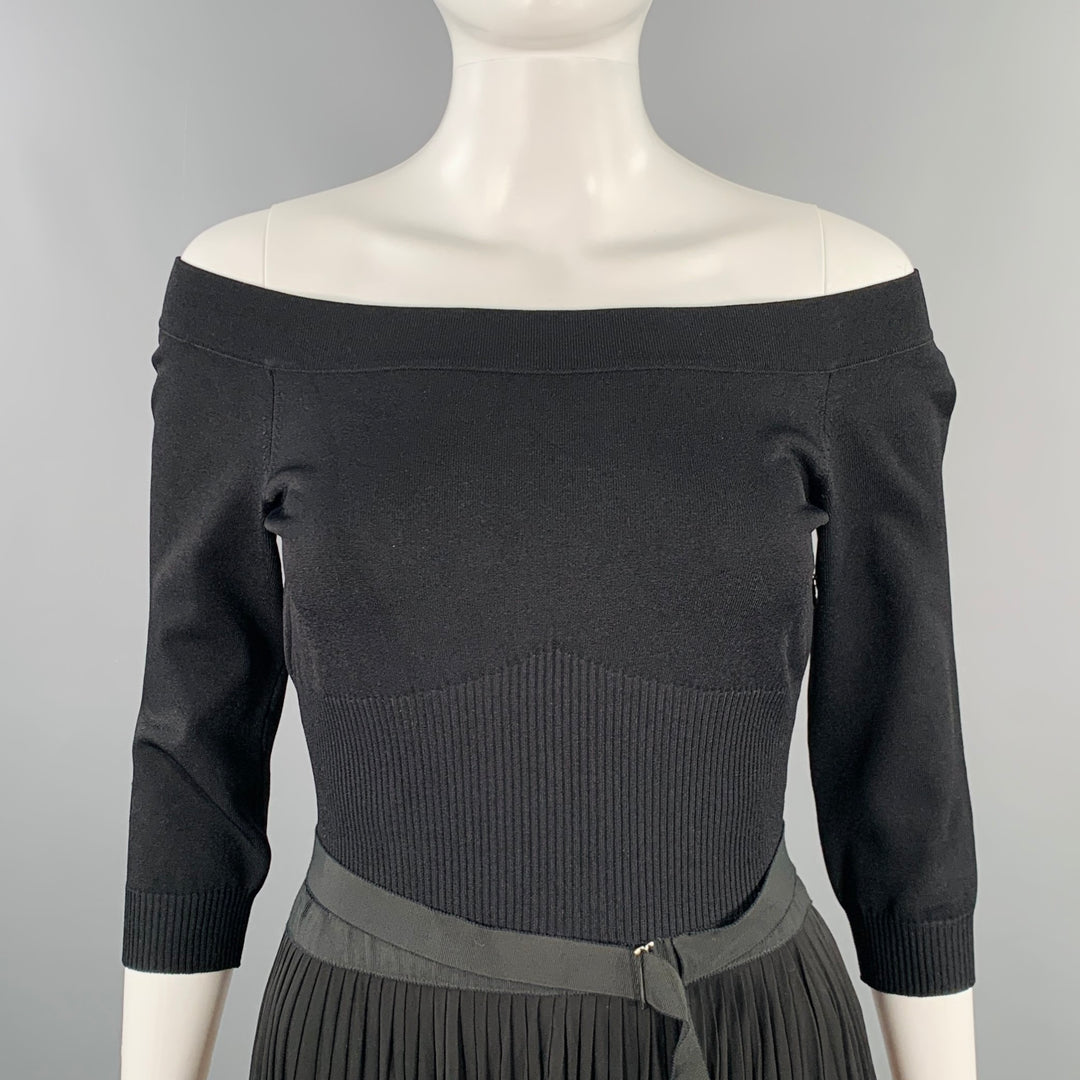 ALEXANDER MCQUEEN Size 8 Black Viscose Pleated 3/4 Sleeves Dress