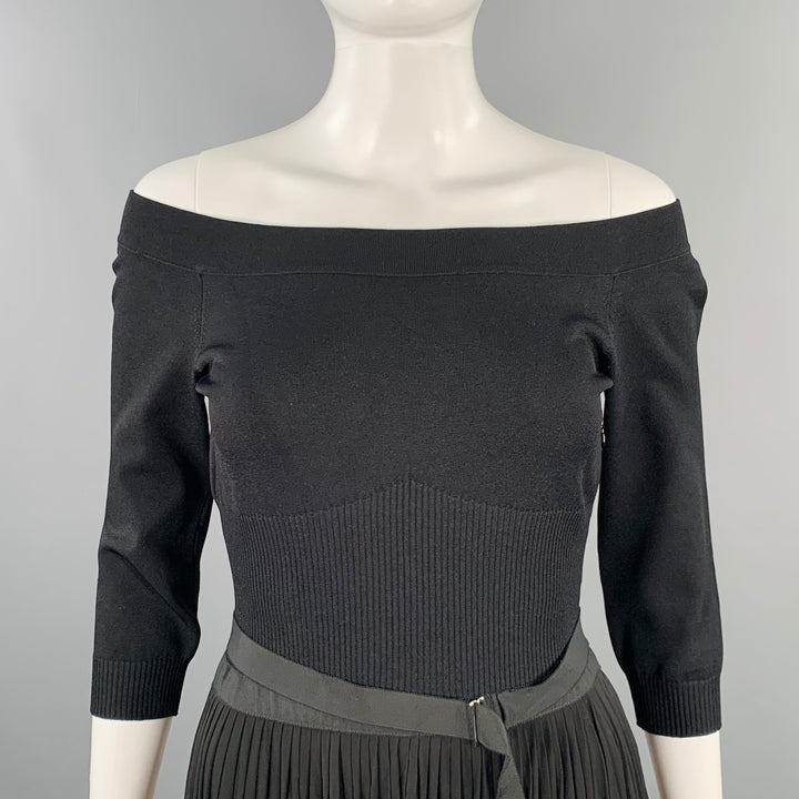 ALEXANDER MCQUEEN Size 8 Black Viscose Pleated 3/4 Sleeves Dress