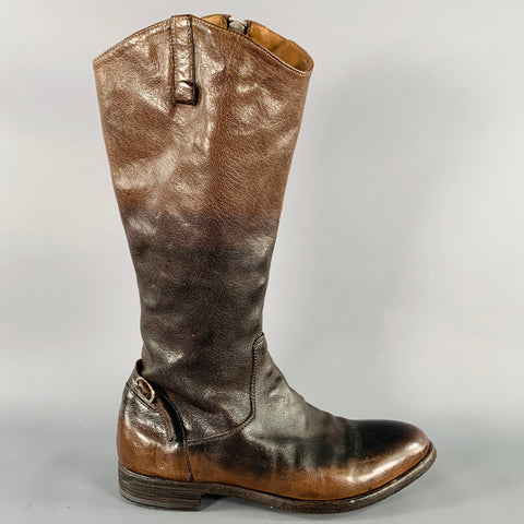 OFFICINE CREATIVE Size 7 Brown Leather Side Zipper Boots