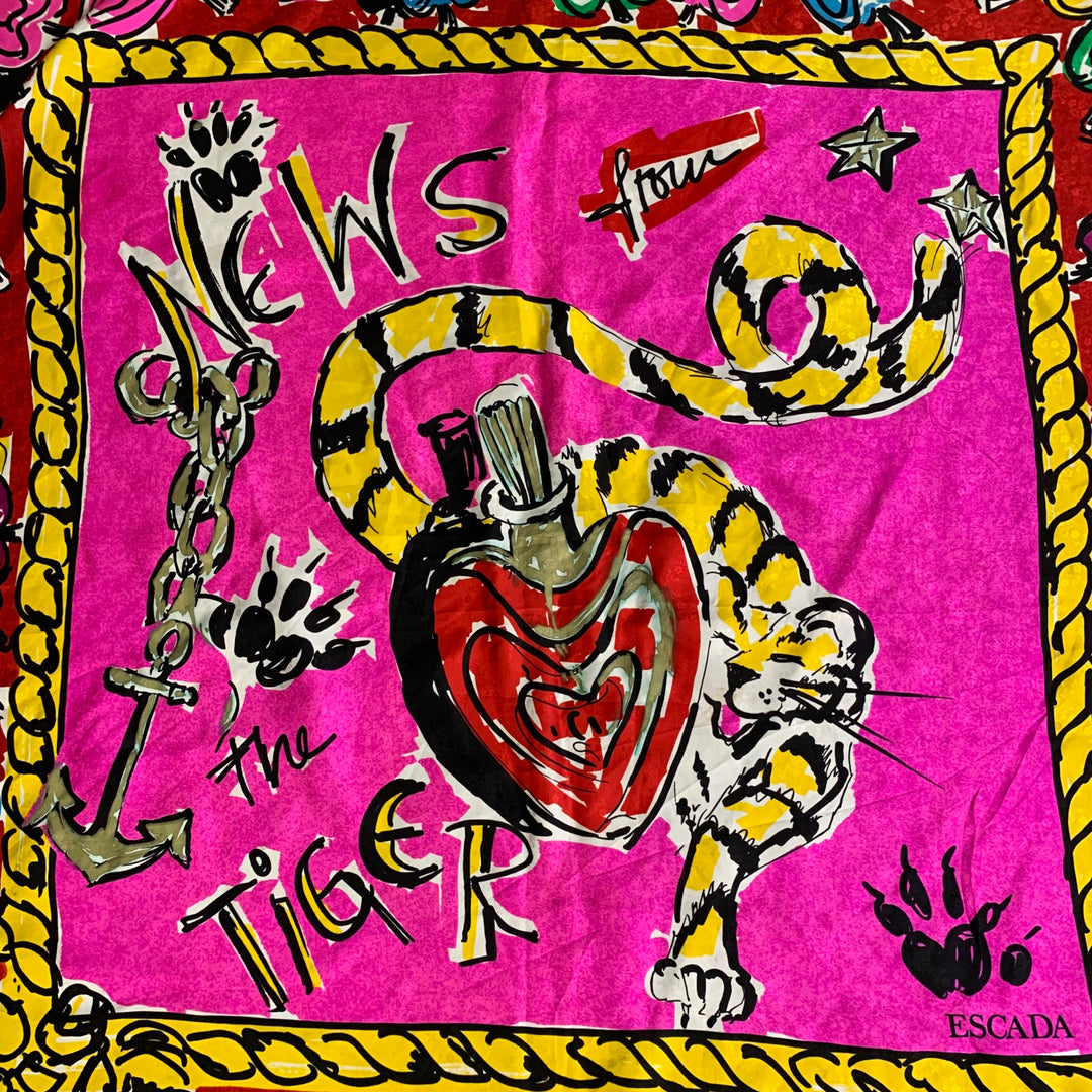 ESCADA News from the Tiger Red Pink Heart Silk Scarf
