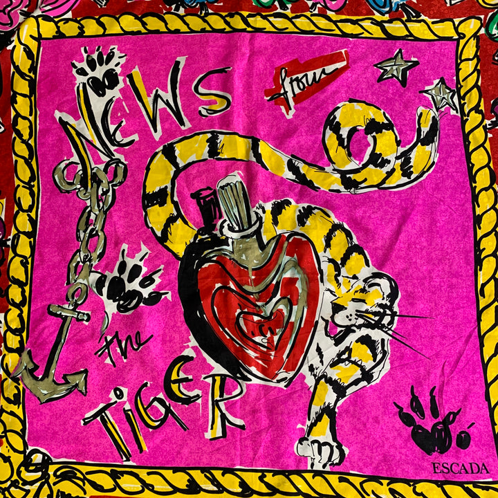 ESCADA News from the Tiger Red Pink Heart Silk Scarf