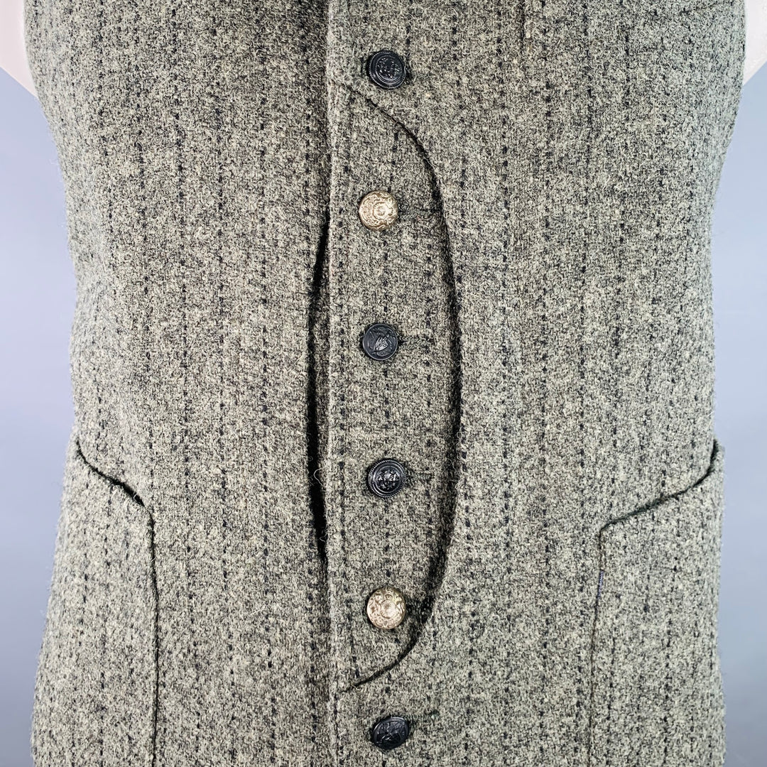 MONITALY Size XXL Grey Black Stripe Virgin Wool Notch Lapel Vest