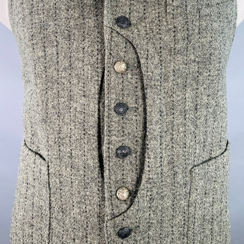 MONITALY Size XXL Grey Black Stripe Virgin Wool Notch Lapel Vest