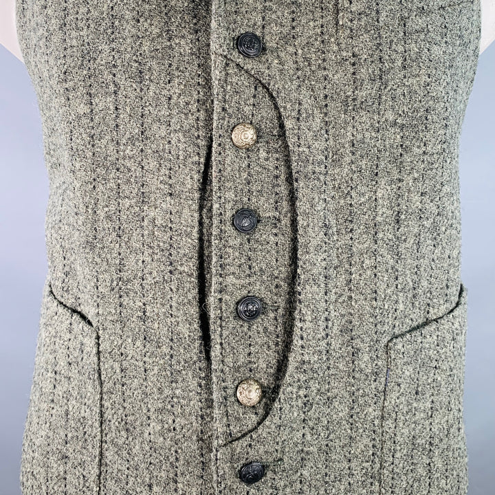 MONITALY Size XXL Grey Black Stripe Virgin Wool Notch Lapel Vest