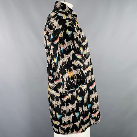 VERSACE JEANS COUTURE Size L Black Multi Color Zebra Oversized Short Sleeve Shirt