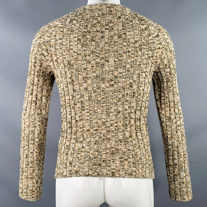 VALENTINO Size S Yellow Olive Rib Knit Wool Blend Crew Neck Sweater
