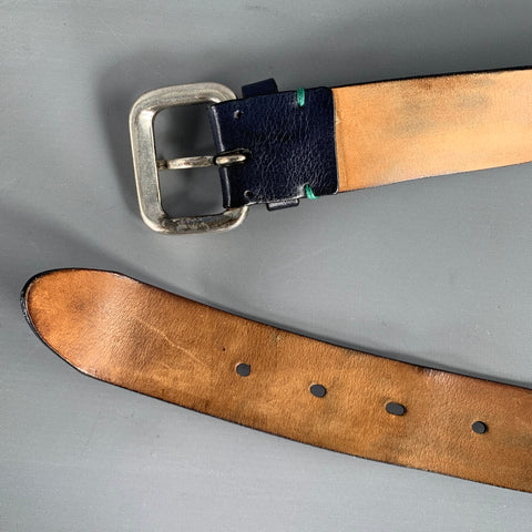 ETRO Size 38 Navy Green Paisley Leather Belt