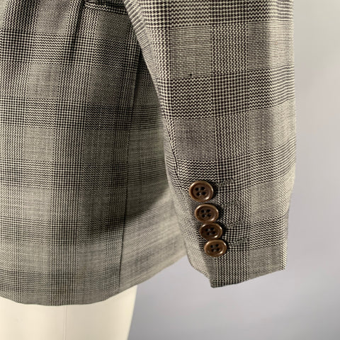 VALENTINO Size 38 Grey Black Glen Check Virgin Wool Peak Lapel Sport Coat