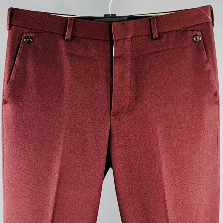 BLACK FLEECE Size M Burgundy Twill Wool Button Fly Dress Pants