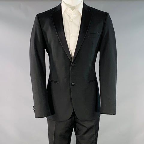 BOSS by HUGO BOSS Size 40 Black Virgin Wool Notch Lapel Tuxedo