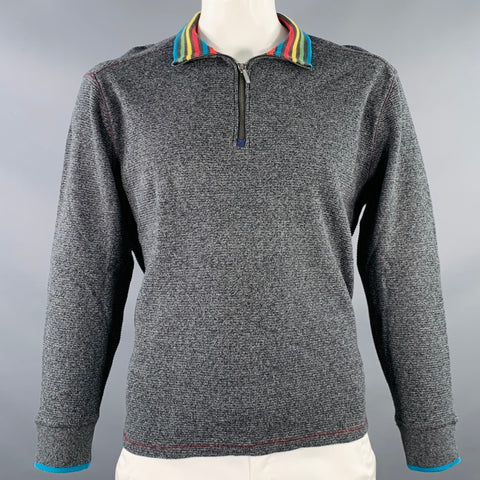 ROBERT GRAHAM Size XL Blue Charcoal Waffle Knit Cotton Half Zip Sweater