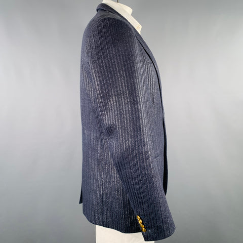 MR. TURK Size 44 Long Navy Charcoal Woven Cotton Blend Sport Coat