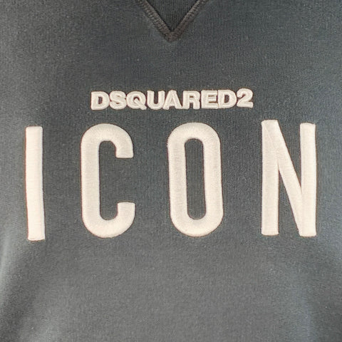 DSQUARED2 Size M Black White Logo Cotton Crew Neck Sweatshirt