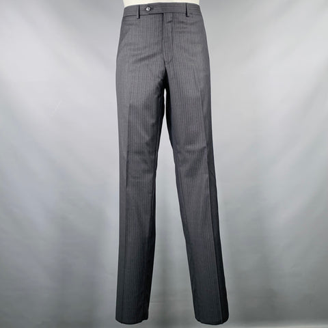 TAILO RED Size 40 Grey Light Blue Pinstripe Wool Single Breasted Suit