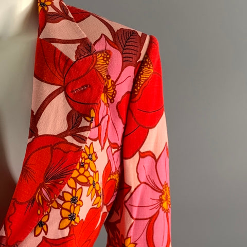 TOM FORD Size XS Pink Orange Floral Peak Lapel Jacket Indoor Blazer