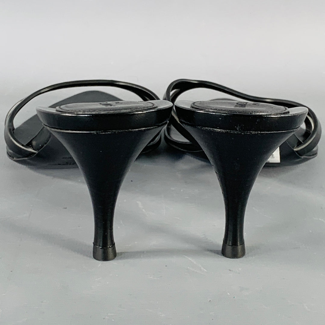 SAINT LAURENT Size 10 Carla Black Leather Pointed Toe Kitten Heel Mules Sandals