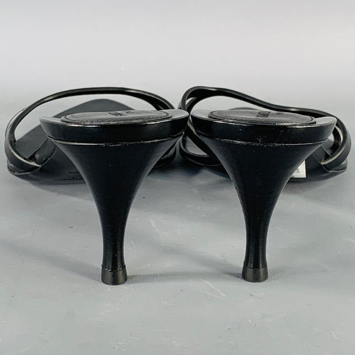 SAINT LAURENT Size 10 Carla Black Leather Pointed Toe Kitten Heel Mules Sandals