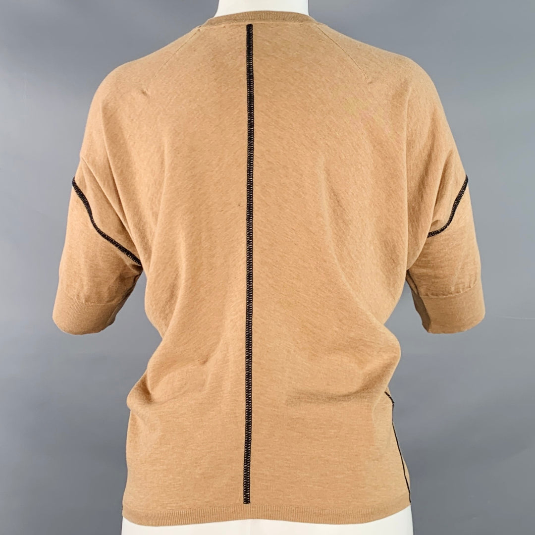 PLAN C Size XS Tan Black Cotton Cashmere Crew Neck Casual Top
