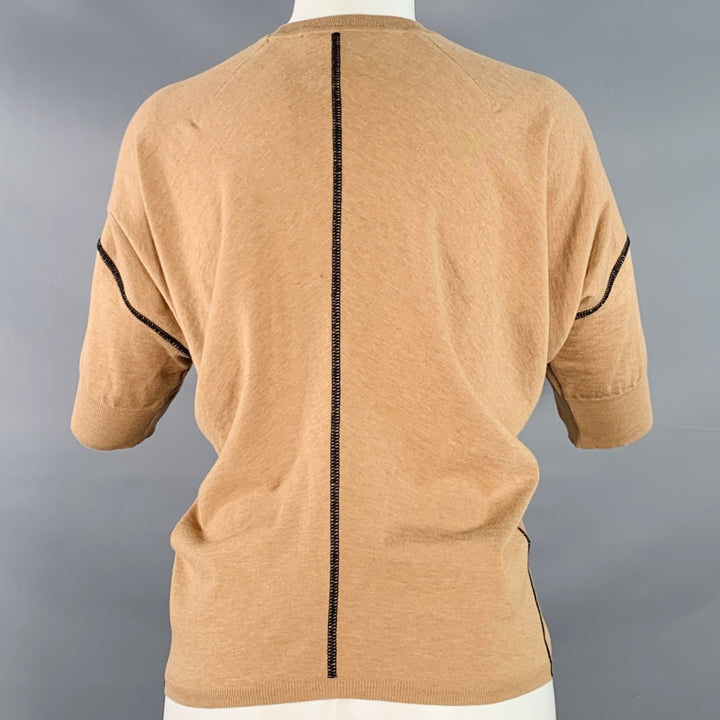 PLAN C Size XS Tan Black Cotton Cashmere Crew Neck Casual Top