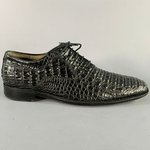 MC SHOES Size 12 Black Gator Embossed Leather Square Toe Lace-Up Shoes