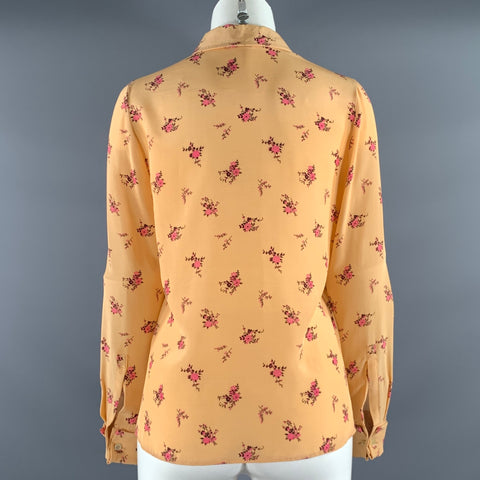 MIU MIU Size 2 Peach Pink Silk Floral Dagger Shirt
