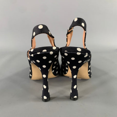 ERMANNO SCERVINO SS19 Size 7 Black White Canvas Polka Dot Slingback Pumps