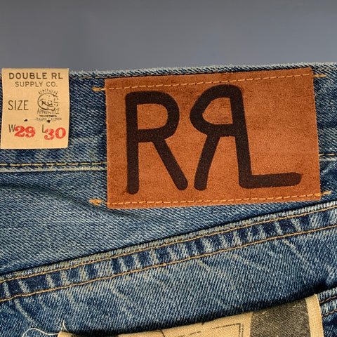 RRL by RALPH LAUREN Size 29 Blue Cotton Distressed Straight Button Fly Jeans