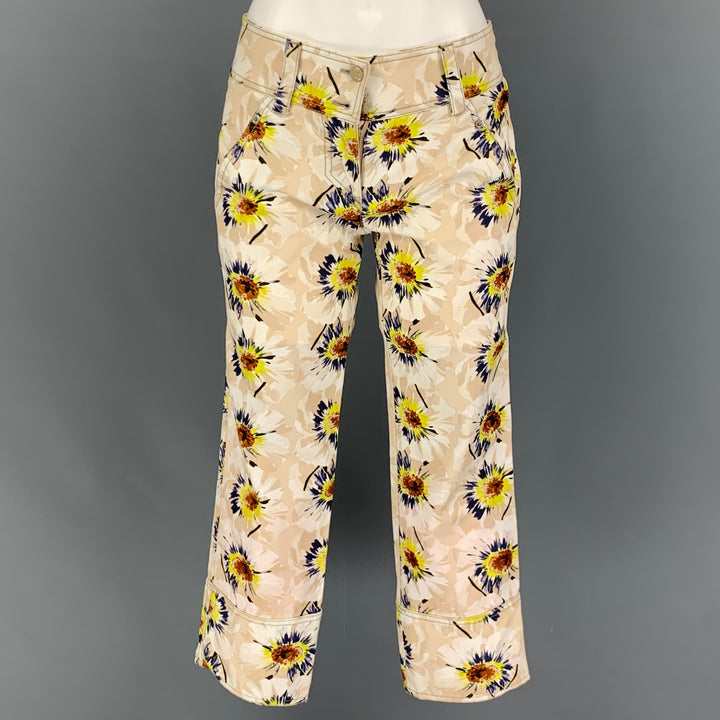 VALENTINO Pantalon décontracté court à fleurs en coton multicolore beige taille 2