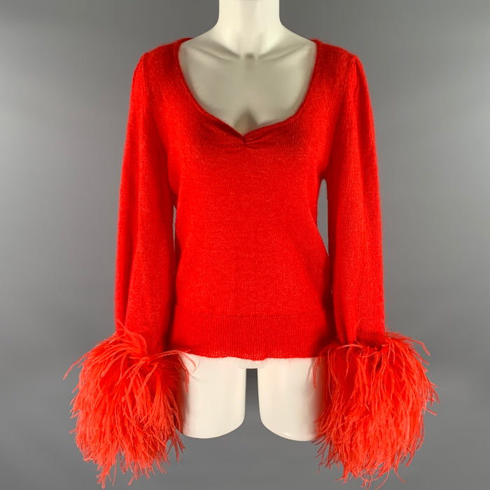 GUCCI Size S Red Mohair Silk Feather Sleeve Pullover