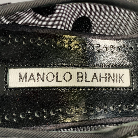 MANOLO BLAHNIK Size 7.5 Black Polka Dot Mary Jane Pumps