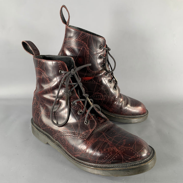 DOC MARTENS Size 12 Burgundy Abstract Leather Boots