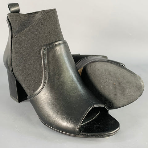 BETTYE MULLER Size 8 Black Leather Mixed Fabrics Elastic Peep Toe Ankle Boots