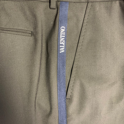 VALENTINO Size 34 Black Navy Polyester Virgin Wool Flat Front Dress Pants
