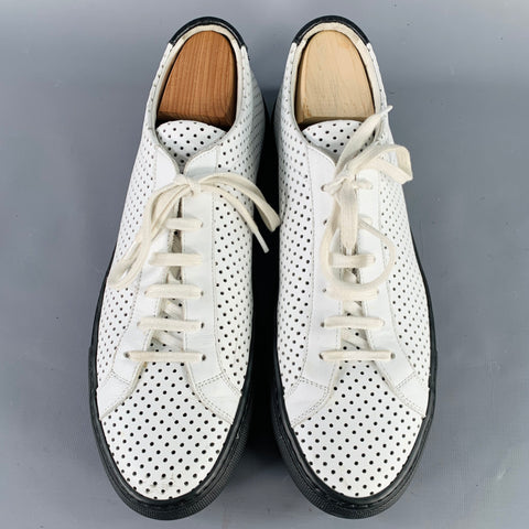 COMMON PROJECTS Size 10 White Black Perforated Leather Low Top Sneakers