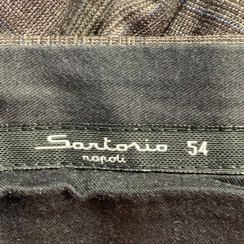 SARTORIO Size 44 Brown Grey Plaid Wool Notch Lapel Suit