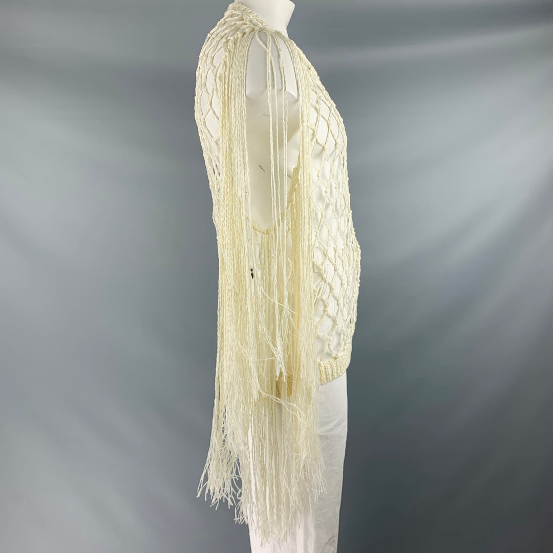 BED J.W. FORD Size L Runway SS19 Off White See-Through Knit V-Neck Pullover