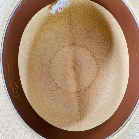 TURNBULL & ASSER Size XL Beige Green Red Woven Straw Panama Hat