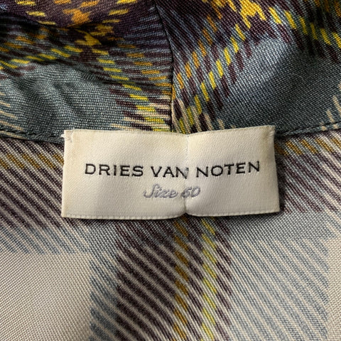 DRIES VAN NOTEN Size M Brown Blue Plaid Viscose Shawl Collar Robe