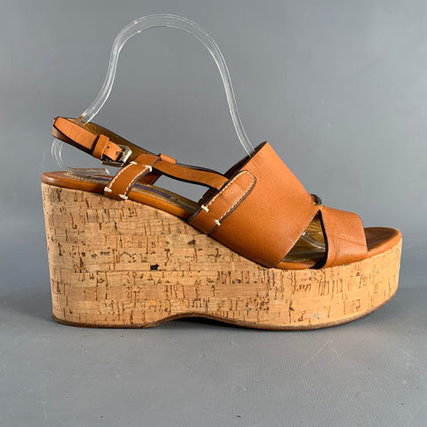 RALPH LAUREN Size 10 Tan Natural Leather Platform Sandals
