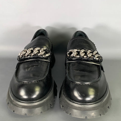 ALEXANDER MCQUEEN Size 10 Black Silver Chain Leather Slip On Loafers