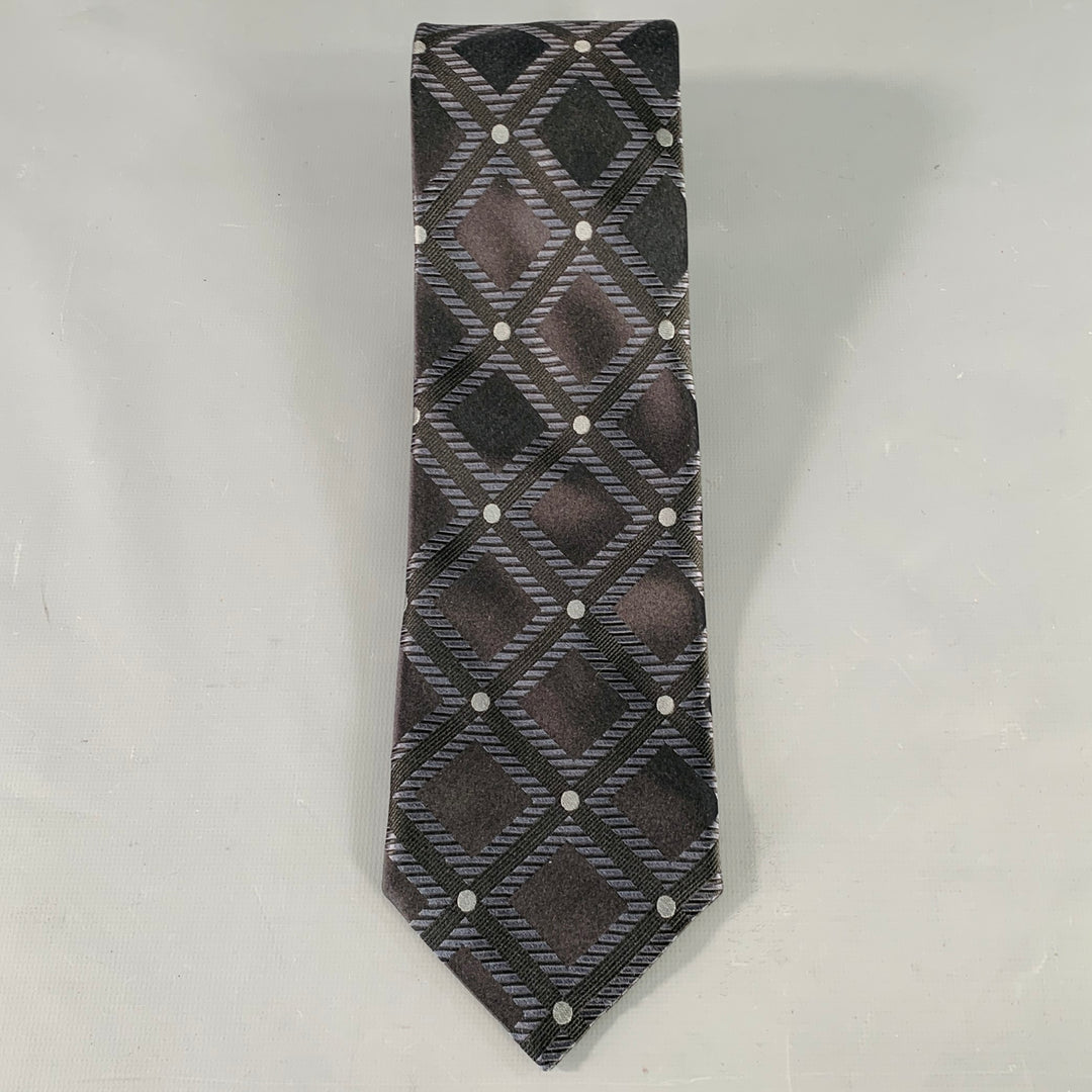 ERMENEGILDO ZEGNA Black Navy Geometric Jacquard Silk Tie