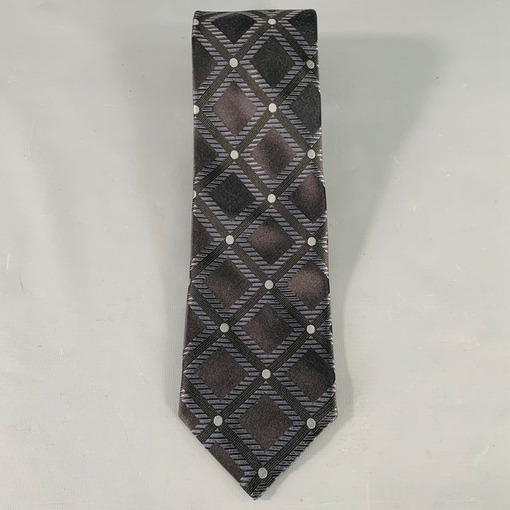 ERMENEGILDO ZEGNA Black Navy Geometric Jacquard Silk Tie