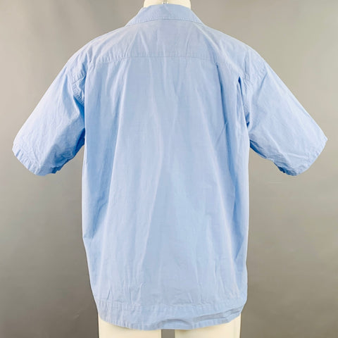 F/CE Size S Blue Cotton Blend Two Pockets Snaps Oversized Short Sleeve Shirt