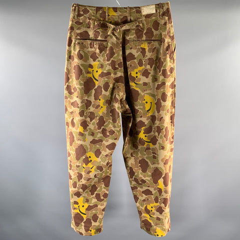 KAPITAL Size 33 Brown Dessert Camo Happy Face Cotton Baggy Pants